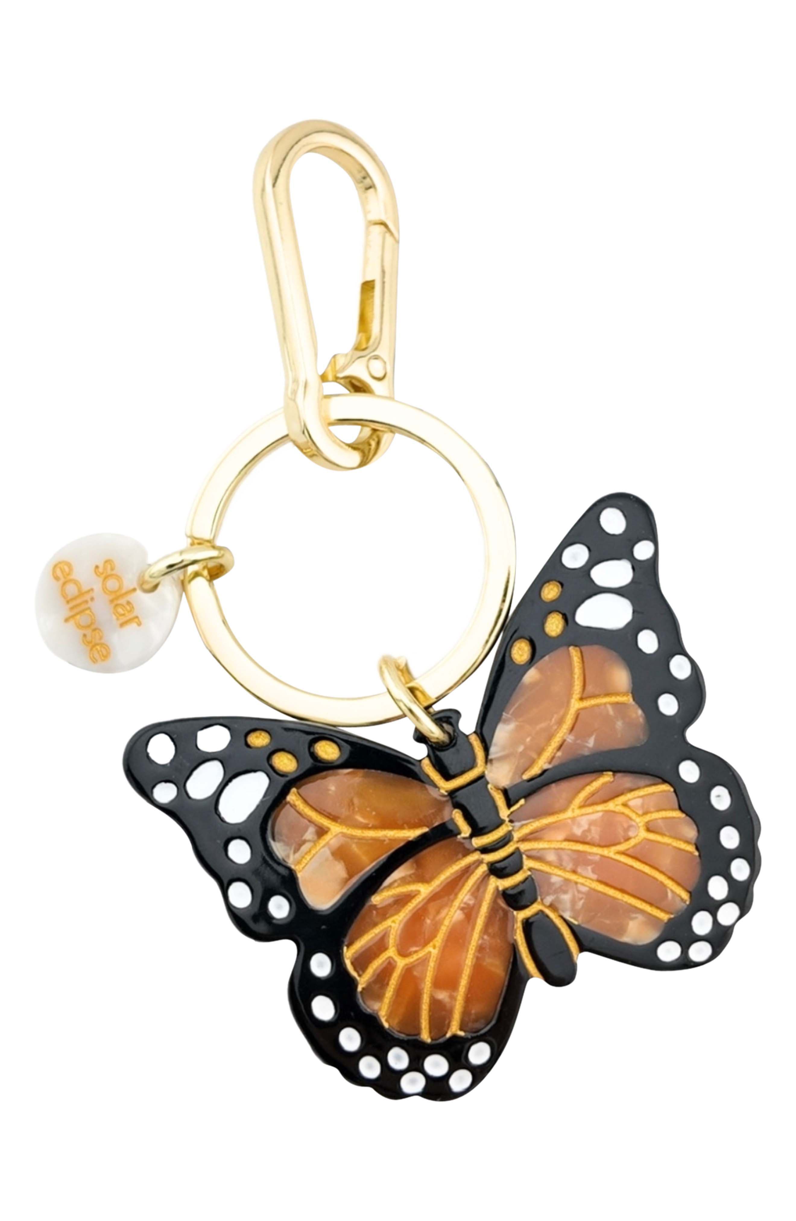 Solar Eclipse Hand Painted Monarch Butterfly Key Chain Bag Charm, Main, color, Orange