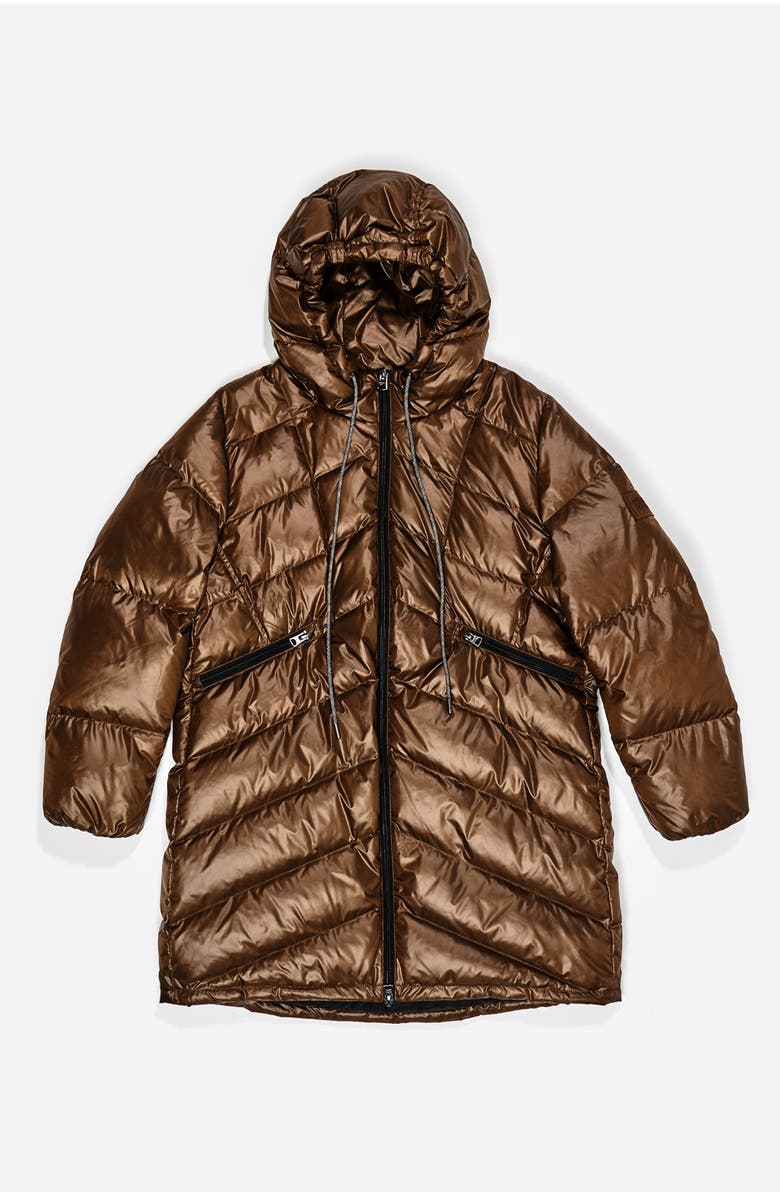 Bimba y Lola Fur Straight Cut Hooded Puffer, Alternate, color, Dark Olive