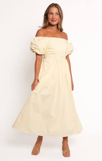 Clo Stripe Puff Sleeve Midi Dress