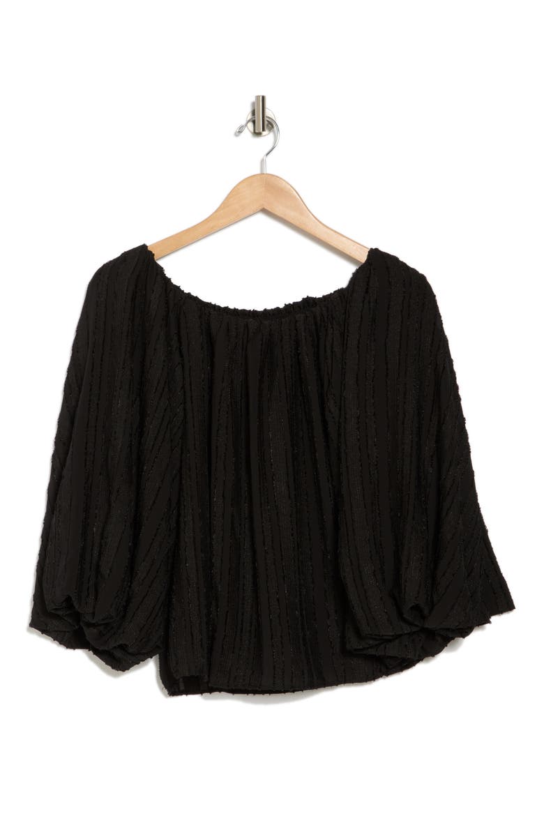 Semisheer Boat Neck Balloon Sleeve Top, Alternate, color, BLACK
