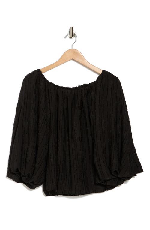 Renee C Semisheer Boat Neck Balloon Sleeve Top In Black