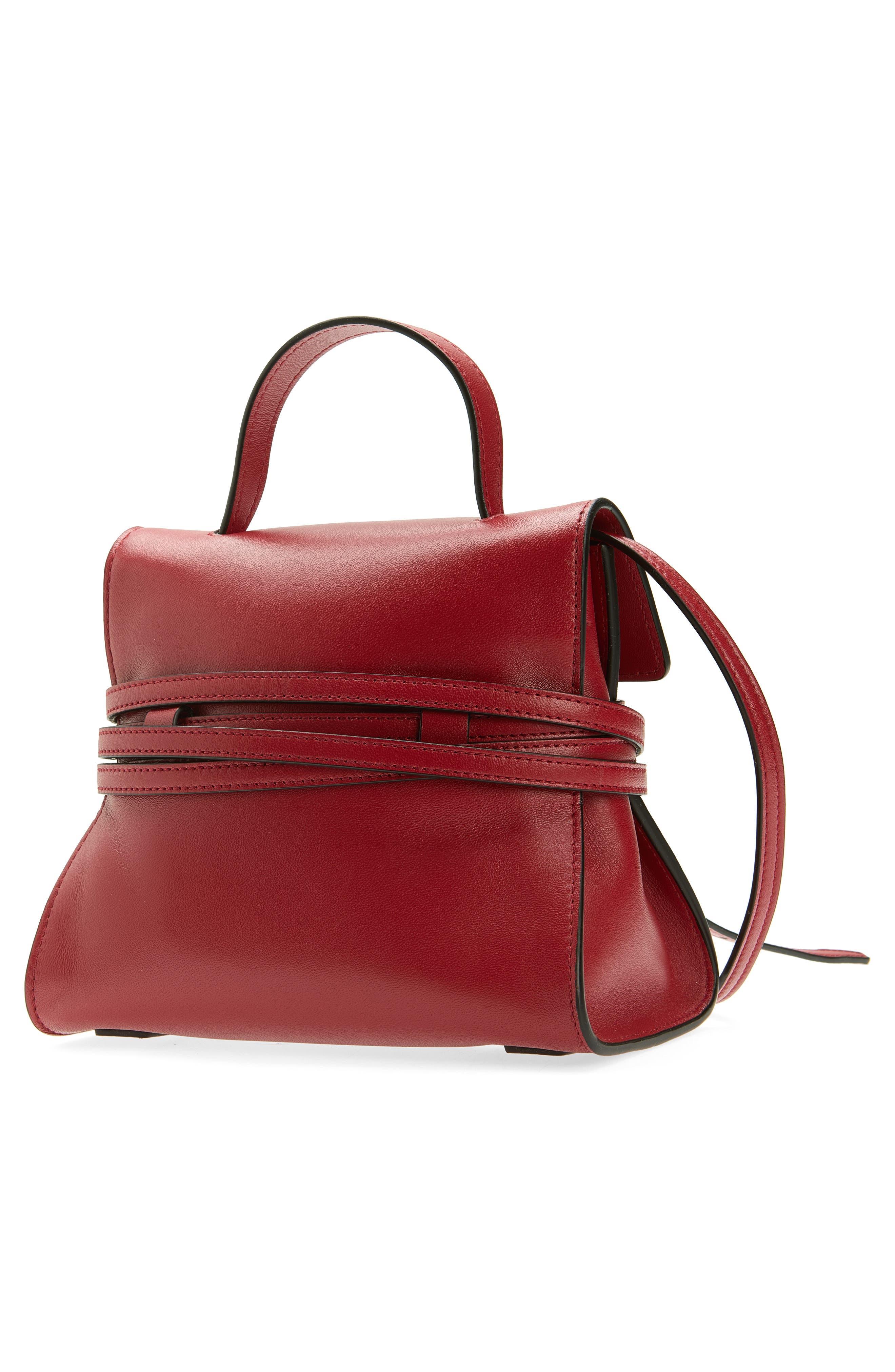 Tie Me Leather Top Handle Bag, Alternate, color, RED