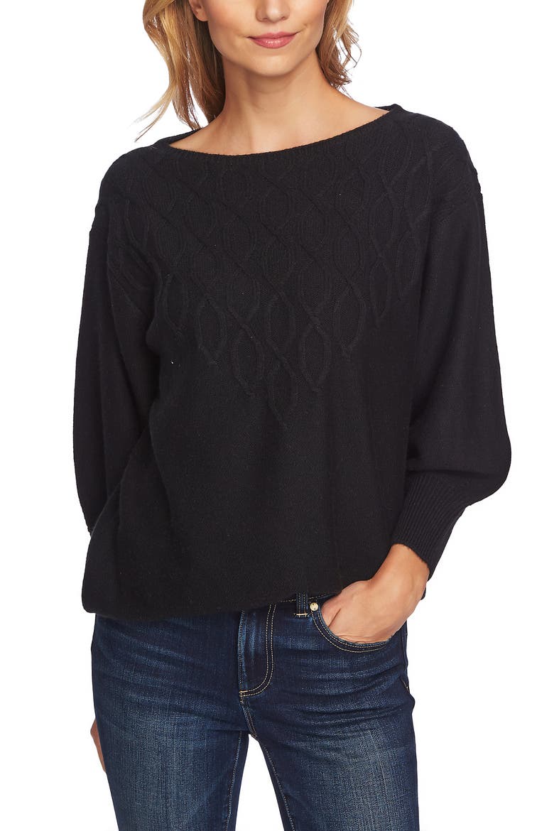 Stepped Cable Sweater, Alternate, color, RICH BLACK