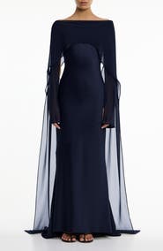 Significant Other Devlyn Chiffon Drape Long Sleeve Gown