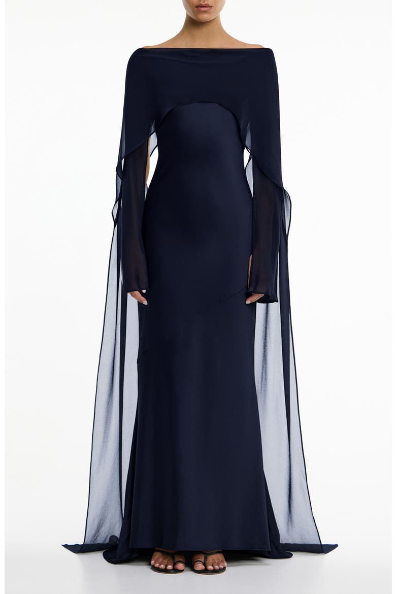 modest party dresses with long drape sleeves Faramah Drape Sleeves Embellished Fitted Sequin Modest Evening Dress Burgundy / 24