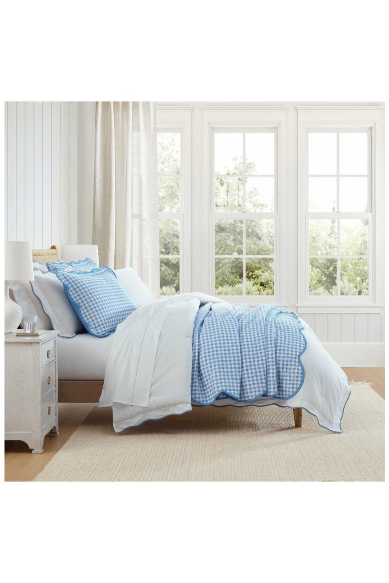 Olivia Gingham Cotton Percale Quilt Set, Alternate, color, BEDFORD BLUE