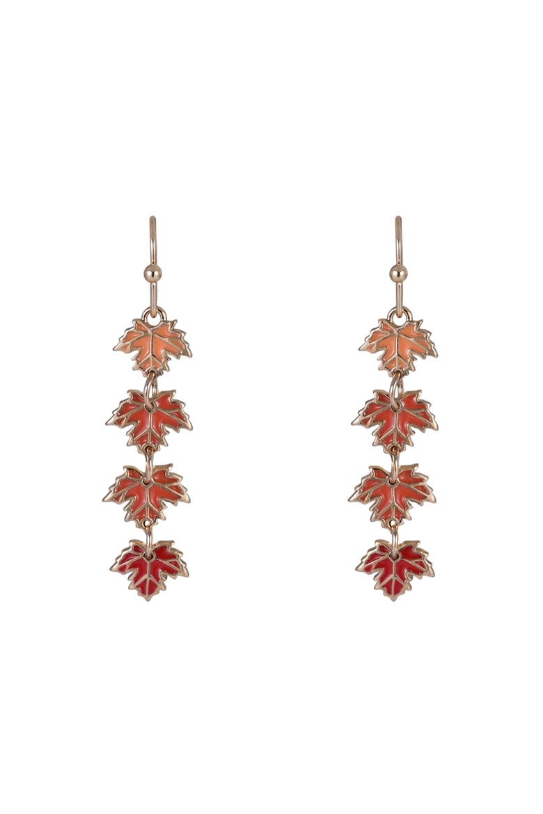 Enamel Linear Maple Leaf Earrings, Alternate, color, Orange