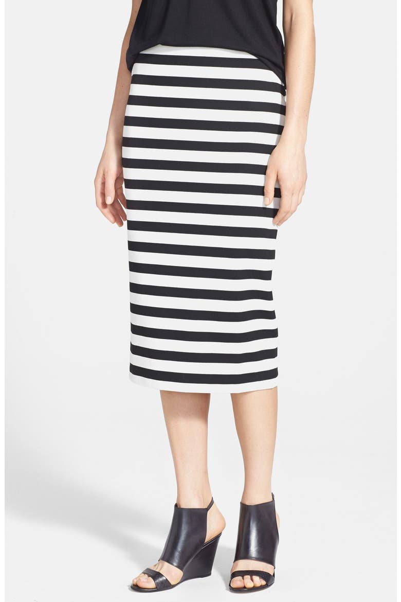 Stripe Midi Tube Skirt, Main, color, BLACK WHITE