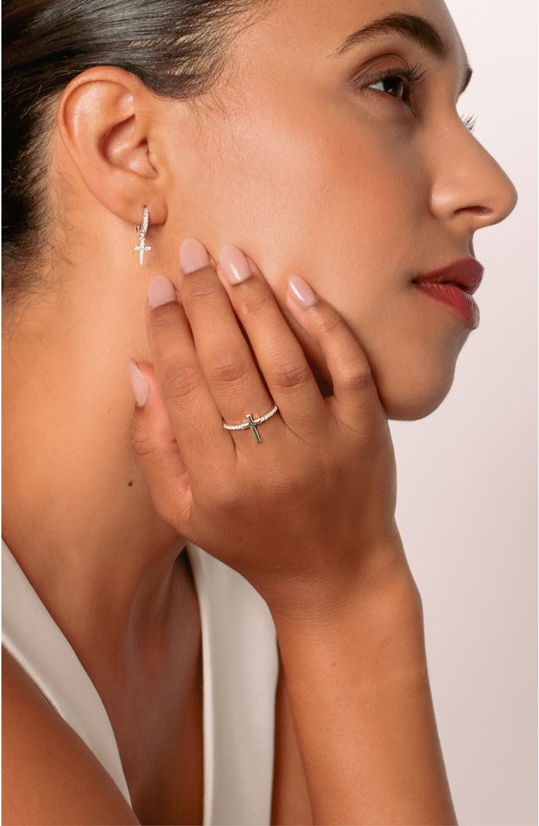 Rizen Jewelry Luminous Cross Pavé Ring, Alternate, color, Sterling Silver