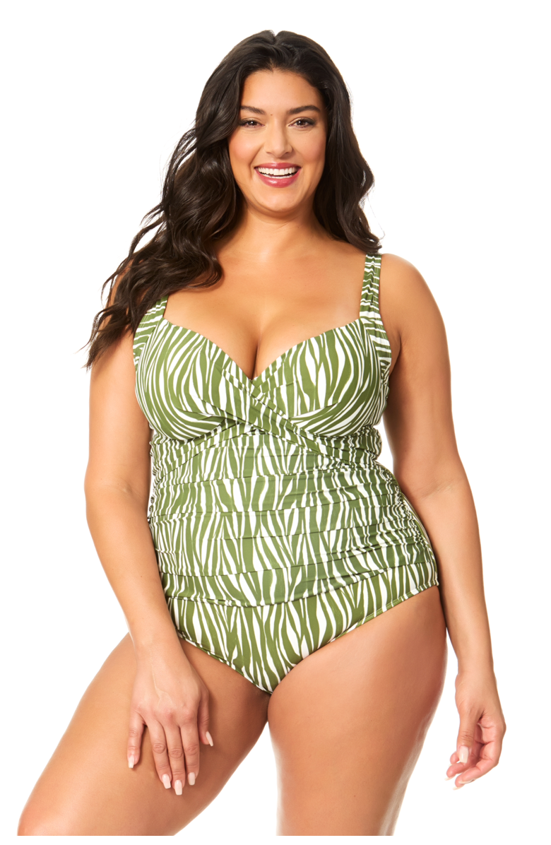 Anne Cole Women's Plus Sierra Woodblock Underwire Surplice One Piece Swimsuit, Main, color, Sierra Woodblock