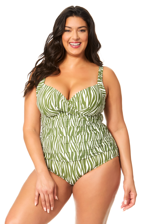 Women's Plus Sierra Woodblock Underwire Surplice One Piece Swimsuit