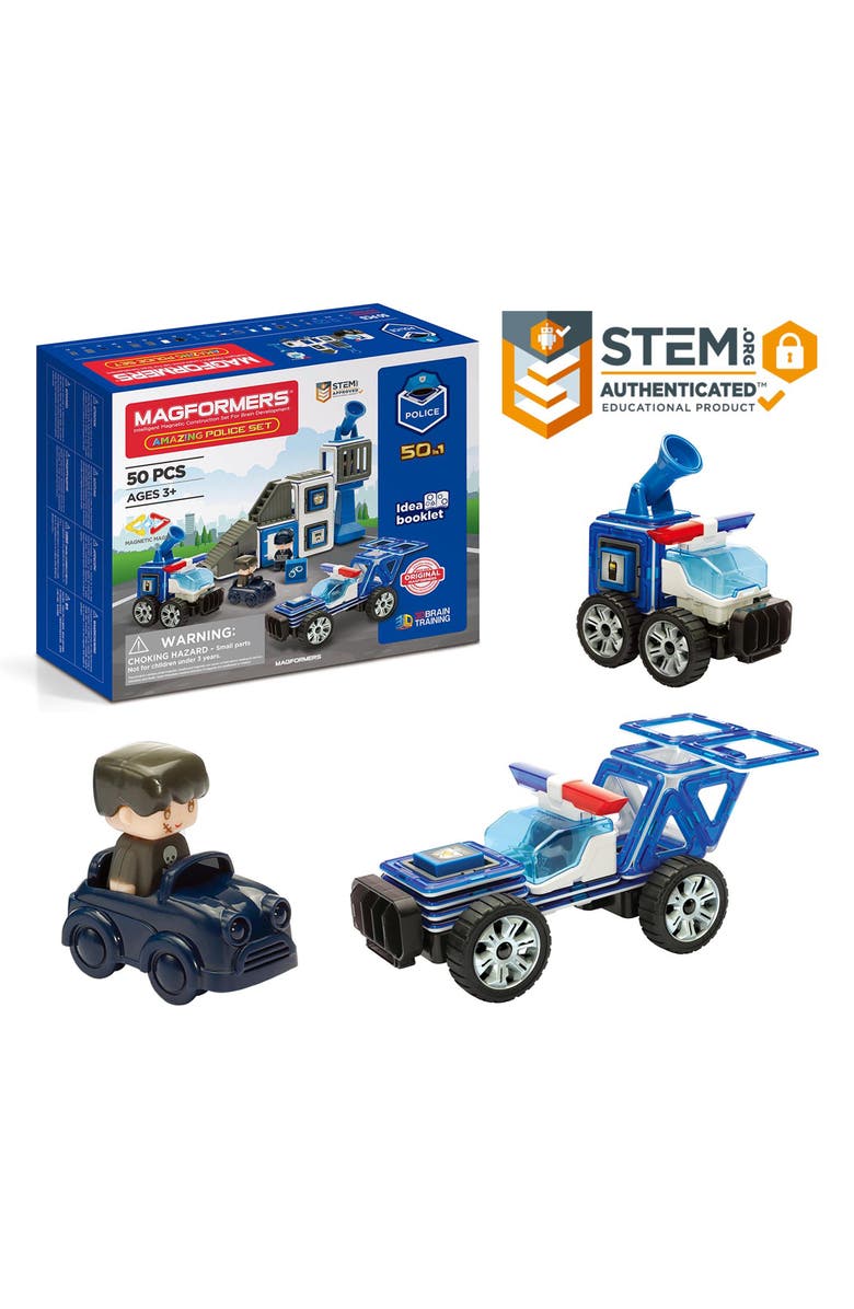 Magformers Amazing Police & Rescue 50-Piece Magnetic 3D Construction Set, Main, color, 
