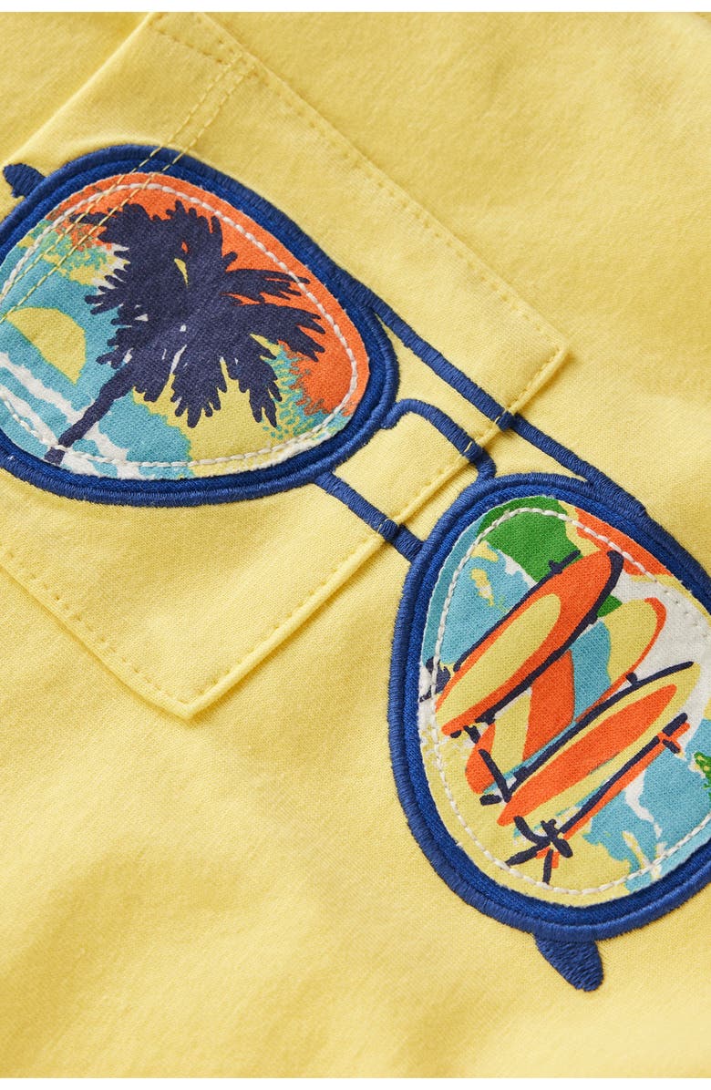 Mini Boden Kids' Short Sleeve Badge T-Shirt, Alternate, color, Spring Yellow Sunglasses