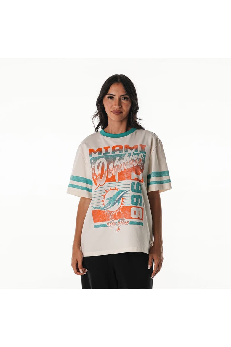 Women's The Wild Collective  Cream Miami Dolphins Vintage Drop Shoulder Oversized Boyfriend T-Shirt, Main, color, Cream