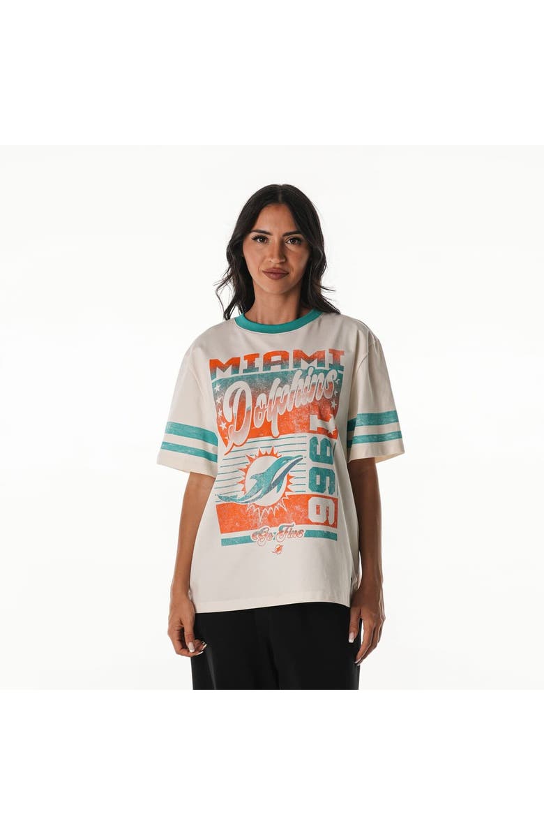 THE WILD COLLECTIVE Women's The Wild Collective  Cream Miami Dolphins Vintage Drop Shoulder Oversized Boyfriend T-Shirt, Main, color, Cream