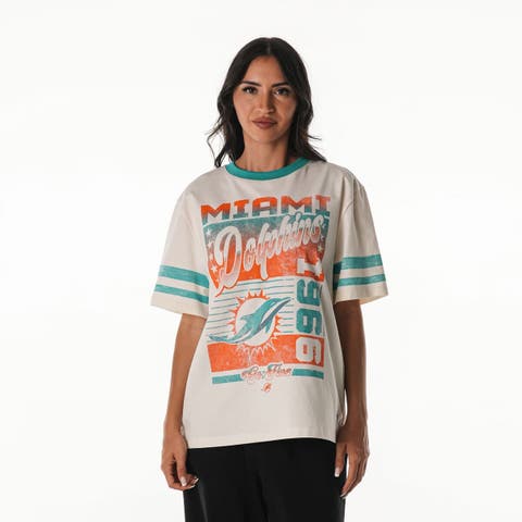 Women's The Wild Collective  Cream Miami Dolphins Vintage Drop Shoulder Oversized Boyfriend T-Shirt