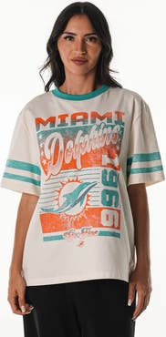 THE WILD COLLECTIVE Women's The Wild Collective Cream Miami Dolphins Vintage Drop Shoulder Oversized Boyfriend T-Shirt