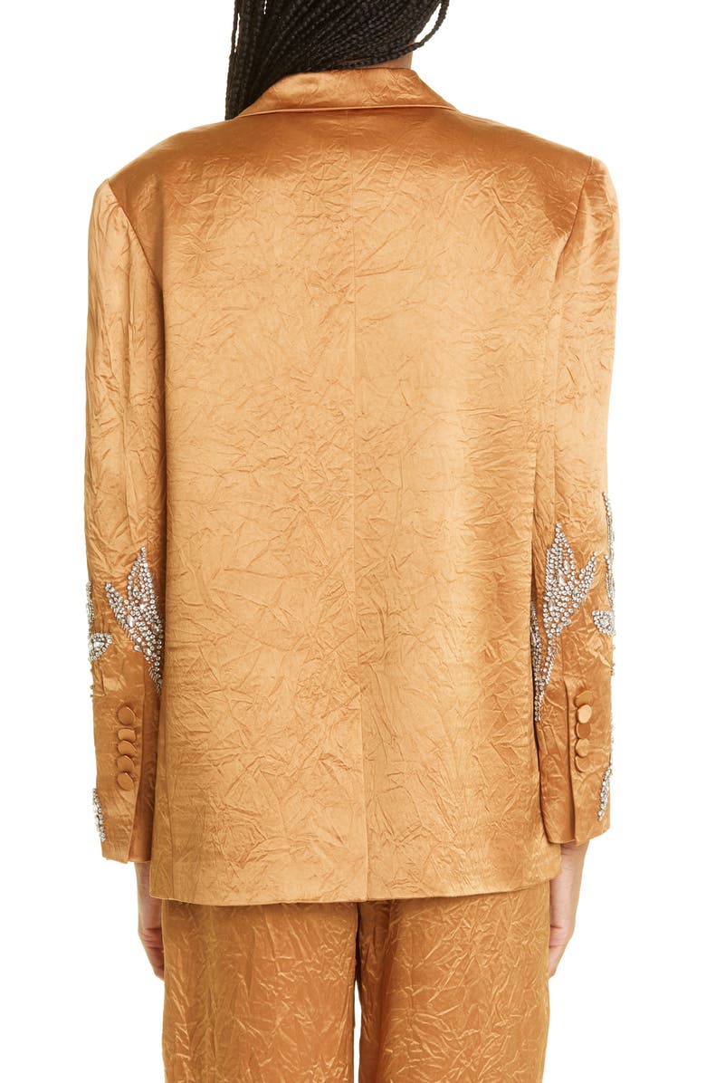 Cinq à Sept Cheyenne Crystal Detail Rumpled Satin Blazer, Alternate, color, 