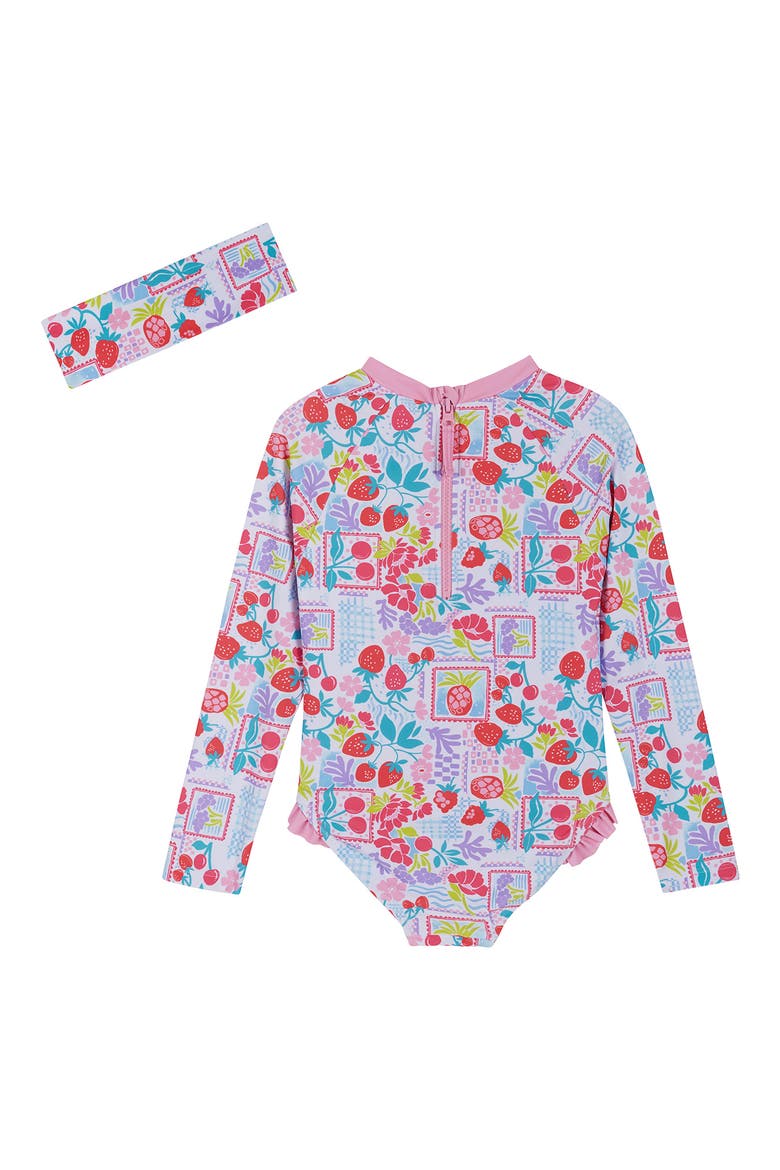 Fruit Print One-Piece Rashguard Swimsuit & Headband Set, Alternate, color, WHAT FRUIT