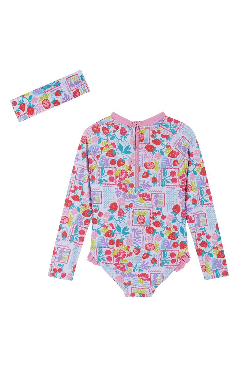 Andy & Evan Fruit Print One-Piece Rashguard Swimsuit & Headband Set, Alternate, color, What Fruit