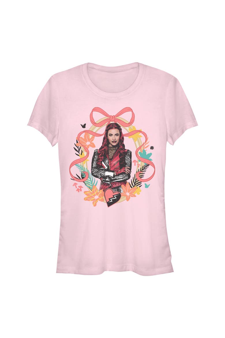 Junior's Descendants Wicked Wonderland Red Bow Portrait  Graphic T-Shirt, Main, color, Light Pink