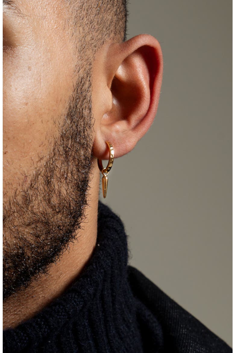 Men's Single Hammered Raindrop Charm Story Hoop, Alternate, color, Yellow Gold Vermeil