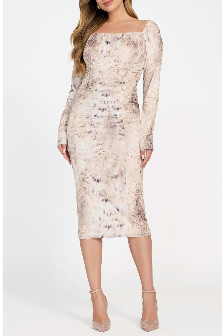 Holly Drape Long Sleeve Body-Con Dress, Main, color, BEIGE