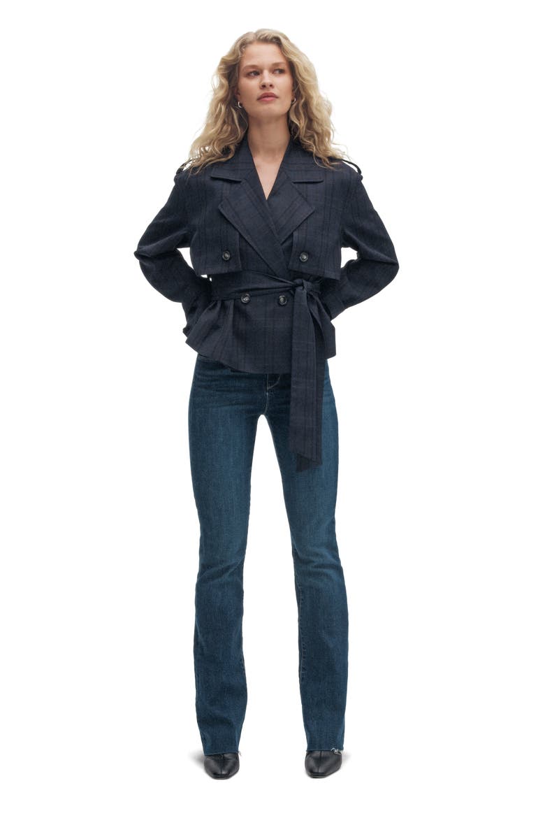 The Cropped Charles Plaid Trench Coat, Alternate, color, MIDNIGHT PLAID