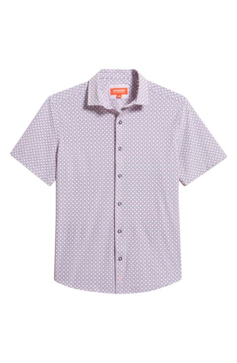 XC+™ Motion Medallion Print Short-Sleeve Performance Knit Button-Up Shirt