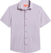 Johnston & Murphy XC+™ Motion Medallion Print Short-Sleeve Performance Knit Button-Up Shirt
