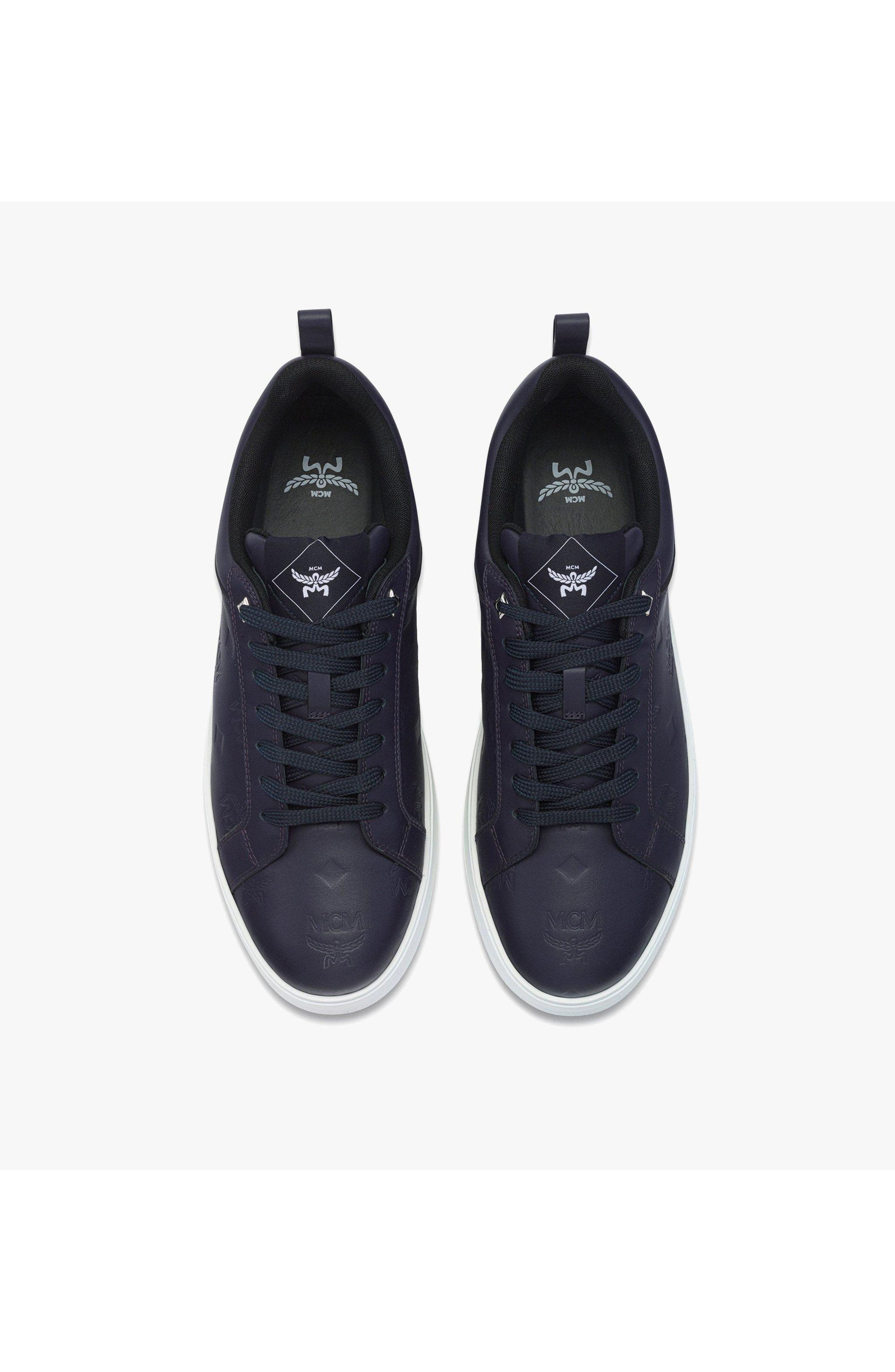MCM Neo Terrain Sneakers in Monogram Leather, Alternate, color, Navy Blazer