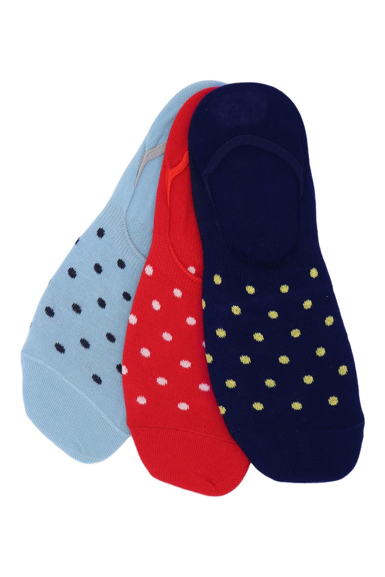 3-Pack Polka Dot No-Show Socks, Main, color, BLUE/ RED/ BLACK