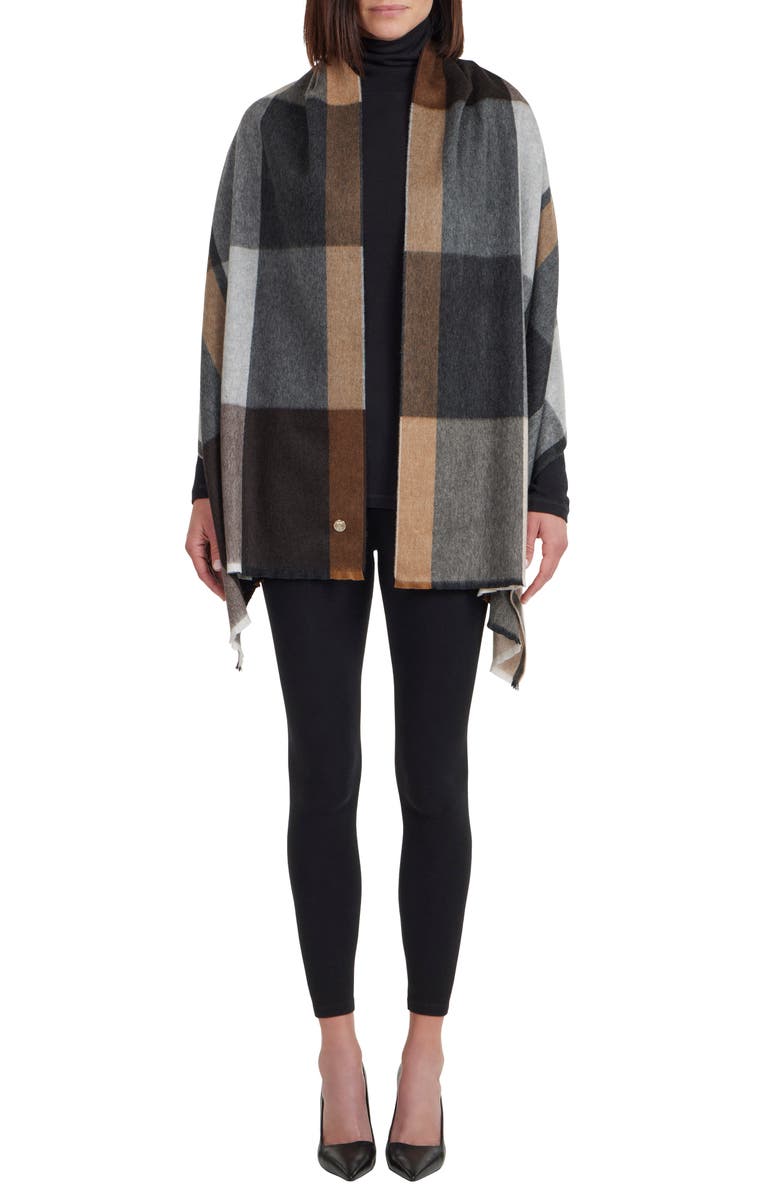 Bruno Magli Plaid Cashmere Scarf, Alternate, color, 