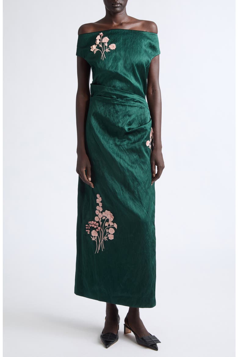 Embroidered Textured Satin Cocktail Dress, Main, color, FOREST GREEN