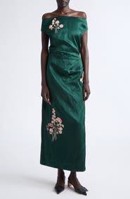 Erdem Embroidered Textured Satin Cocktail Dress