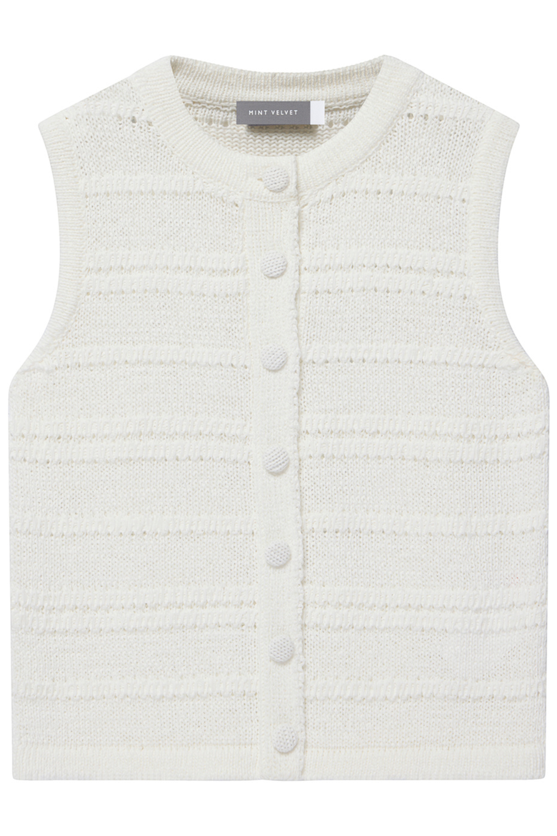 Cotton Blend Button Detail Knit Top, Alternate, color, Ivory