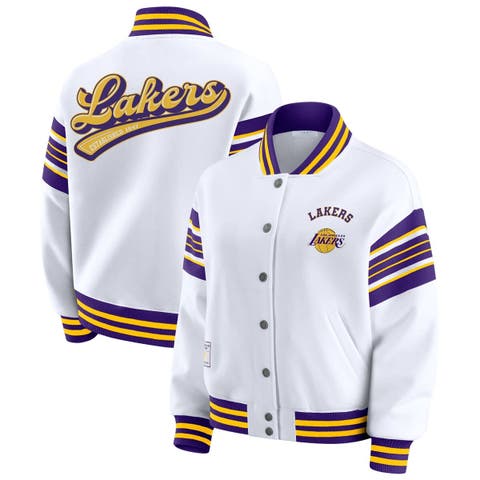 Women's WEAR by Erin Andrews  White Los Angeles Lakers Snap Front Fleece Sweatshirt
