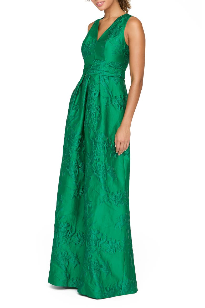Mariah Floral Jacquard Gown, Alternate, color, FERN GREEN