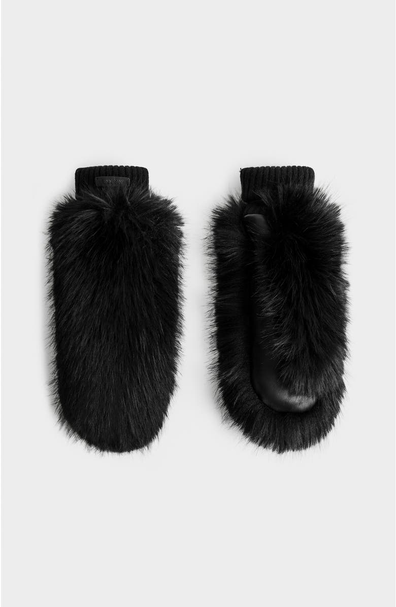 Rudsak Bella Faux Fur & Leather Mittens, Main, color, Black