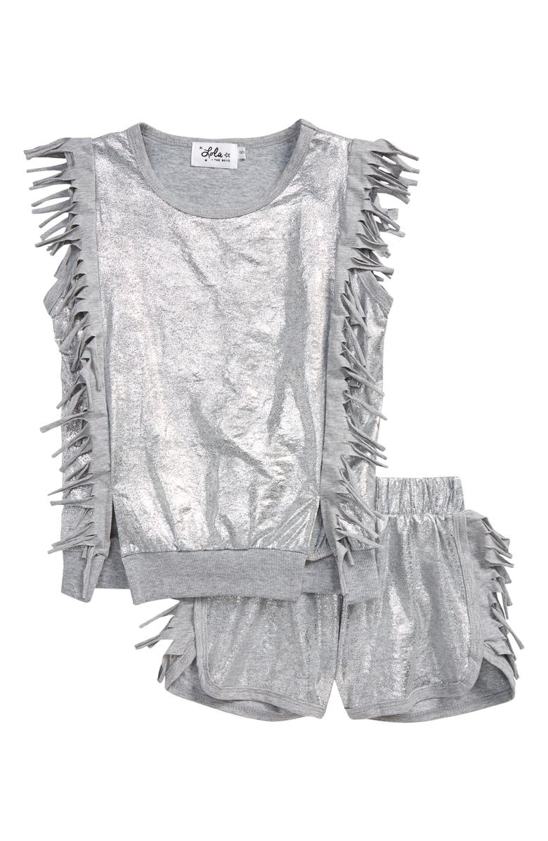 Lola + The Boys Metallic Fringe Top & Shorts Set, Main, color, 