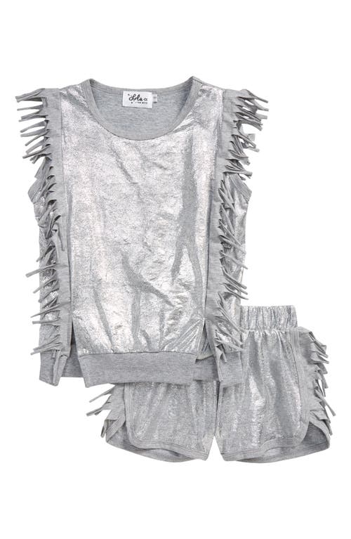 Lola & the Boys Metallic Fringe Top & Shorts Set in Silver