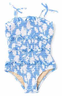 Shade Critters Kids' Blue Floral Smocked One-Piece UPF 50+ Swimsuit