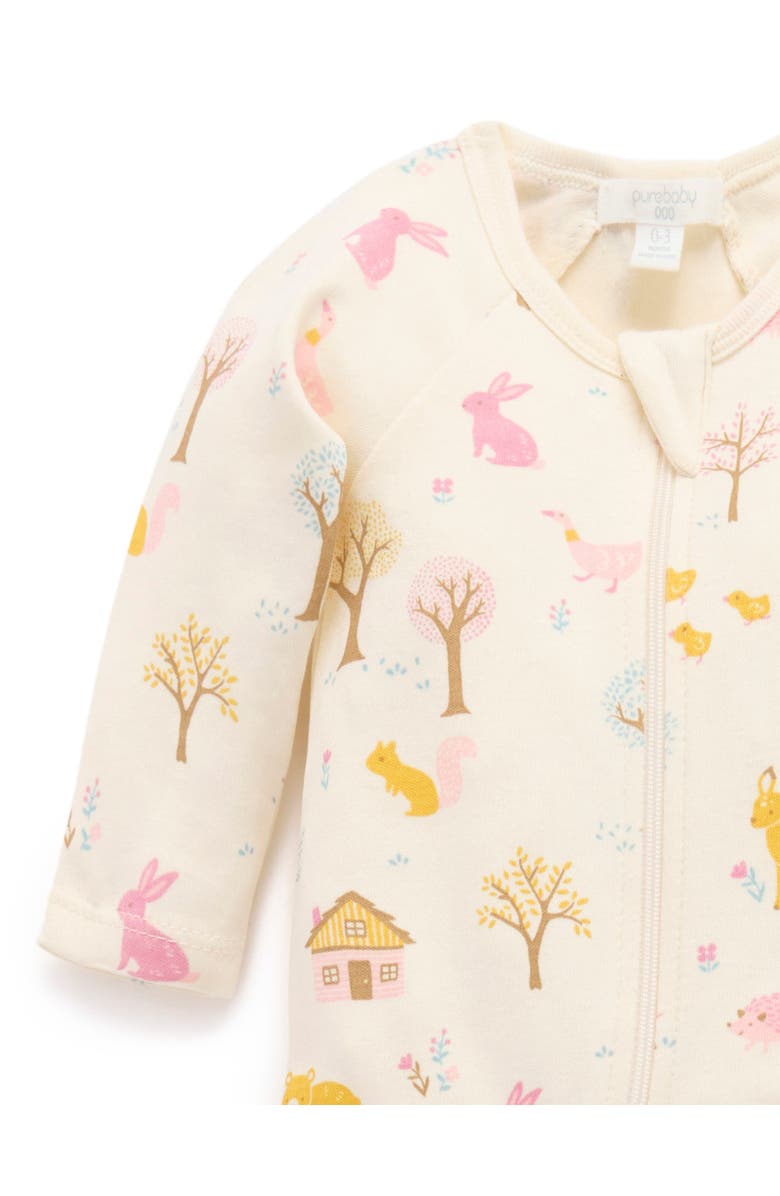 Purebaby 2 Pack Basics Printed Zip Footie Girls, Alternate, color, Girl's Woodland Print