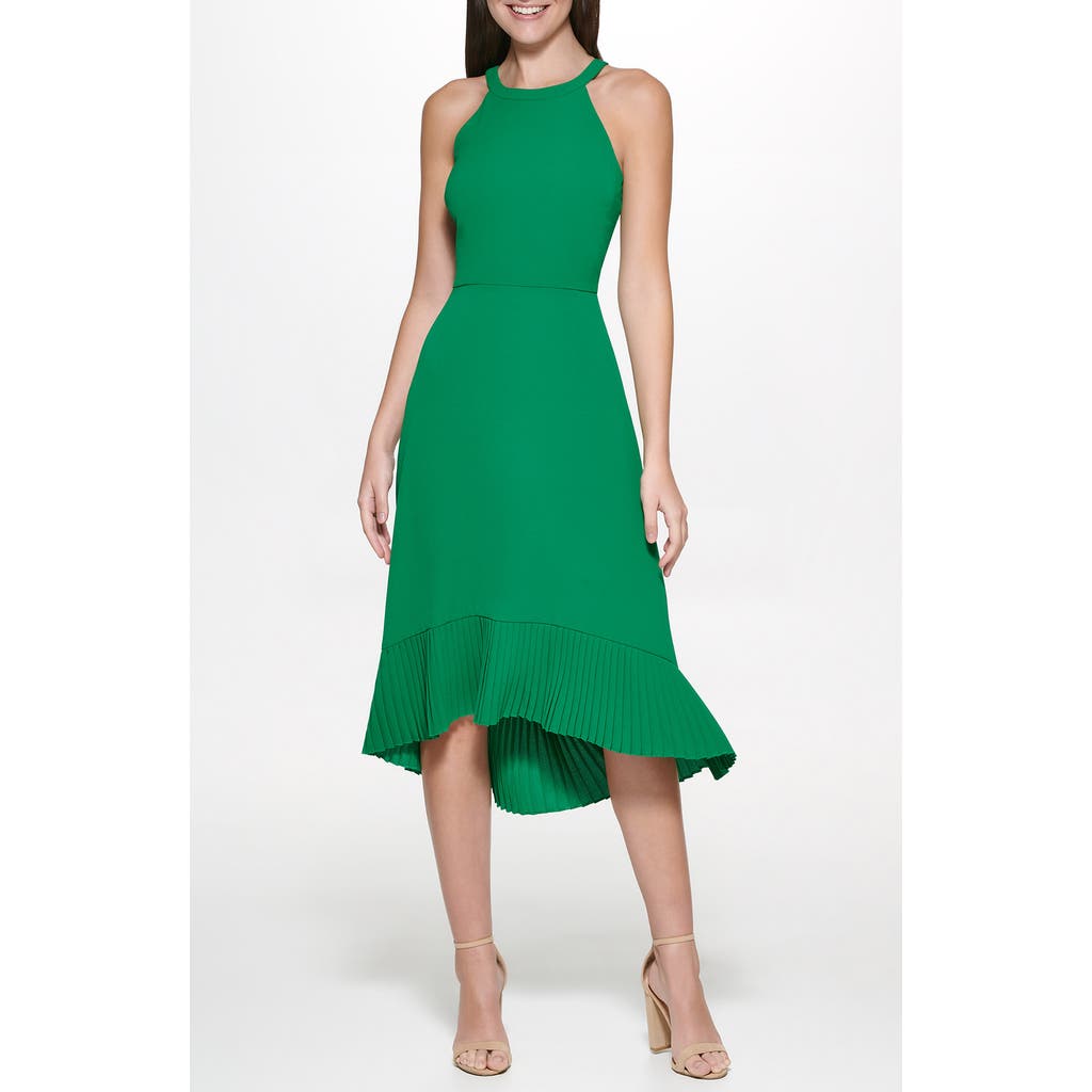 Kensie Pleated Midi Dress In Tropical Green