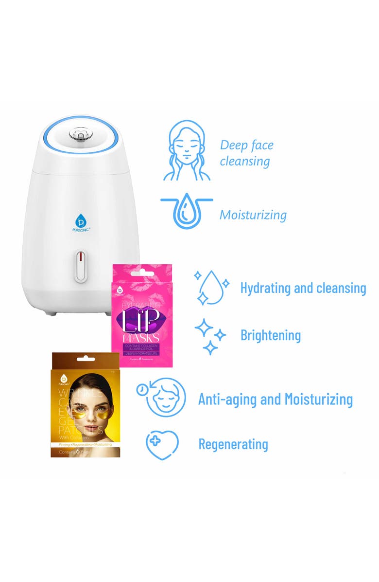 PURSONIC Deluxe Facial Steamer with 6 Soothing Eye Masks & 6 Nourishing Lip Masks, Alternate, color, Multicolor