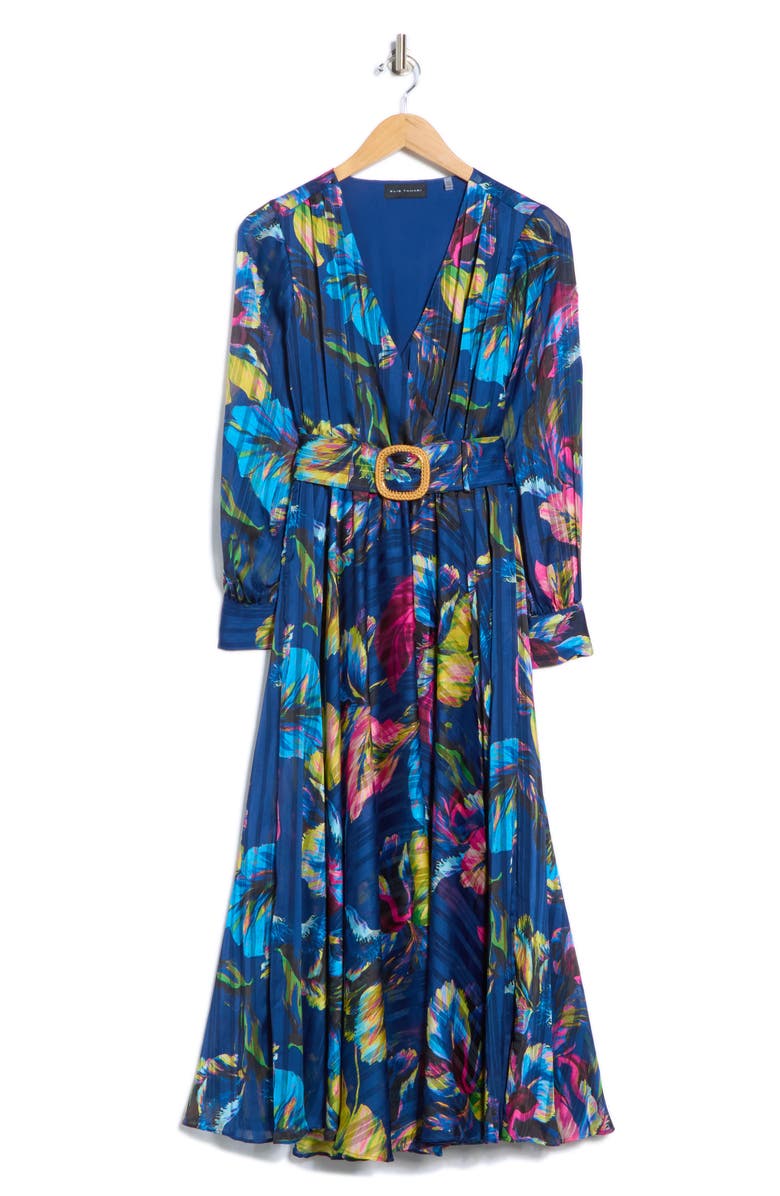 Elie Tahari The Milena Long Sleeve Belted Maxi Dress, Alternate, color, Daphnes Garden Blue