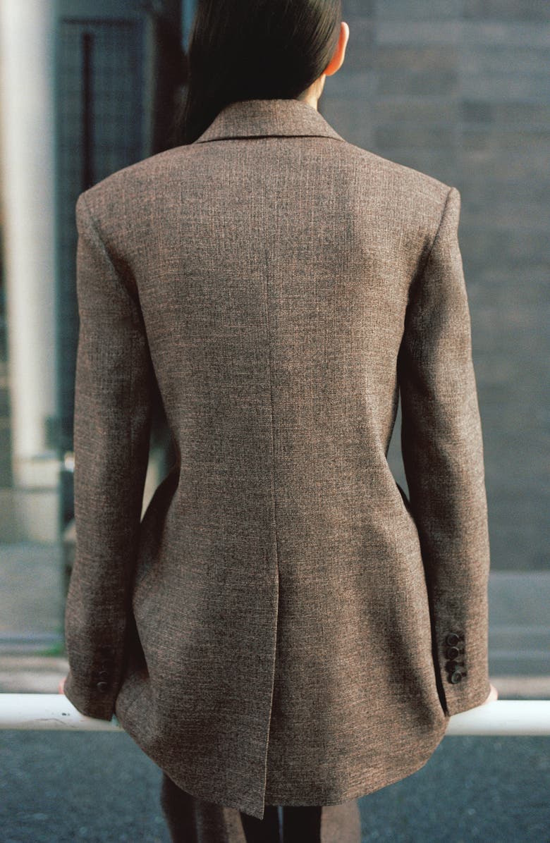 MANGO Herringbone Double Breasted Blazer, Alternate, color, Chocolate