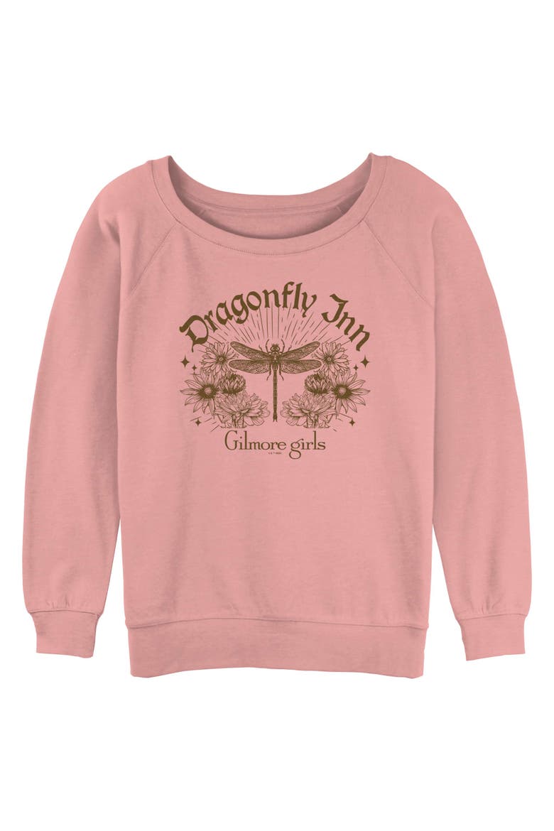 Junior's Gilmore Girls Dragonfly Inn Classic Logo  Sweatshirt, Main, color, Desert Pink