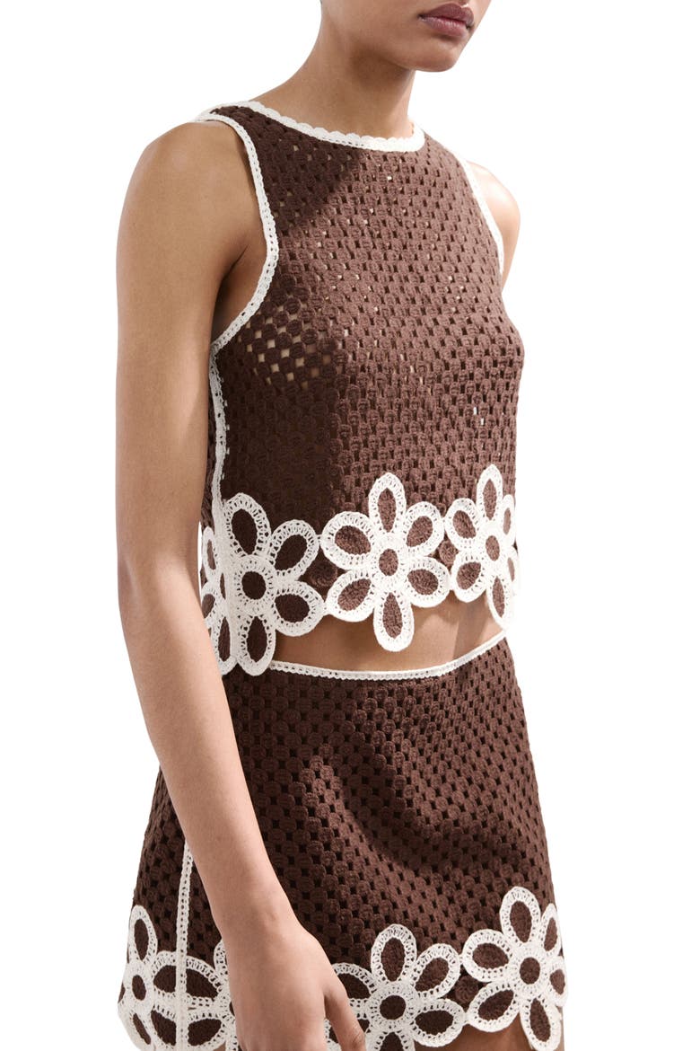 Floral Scalloped Hem Crochet Tank, Alternate, color, BROWN
