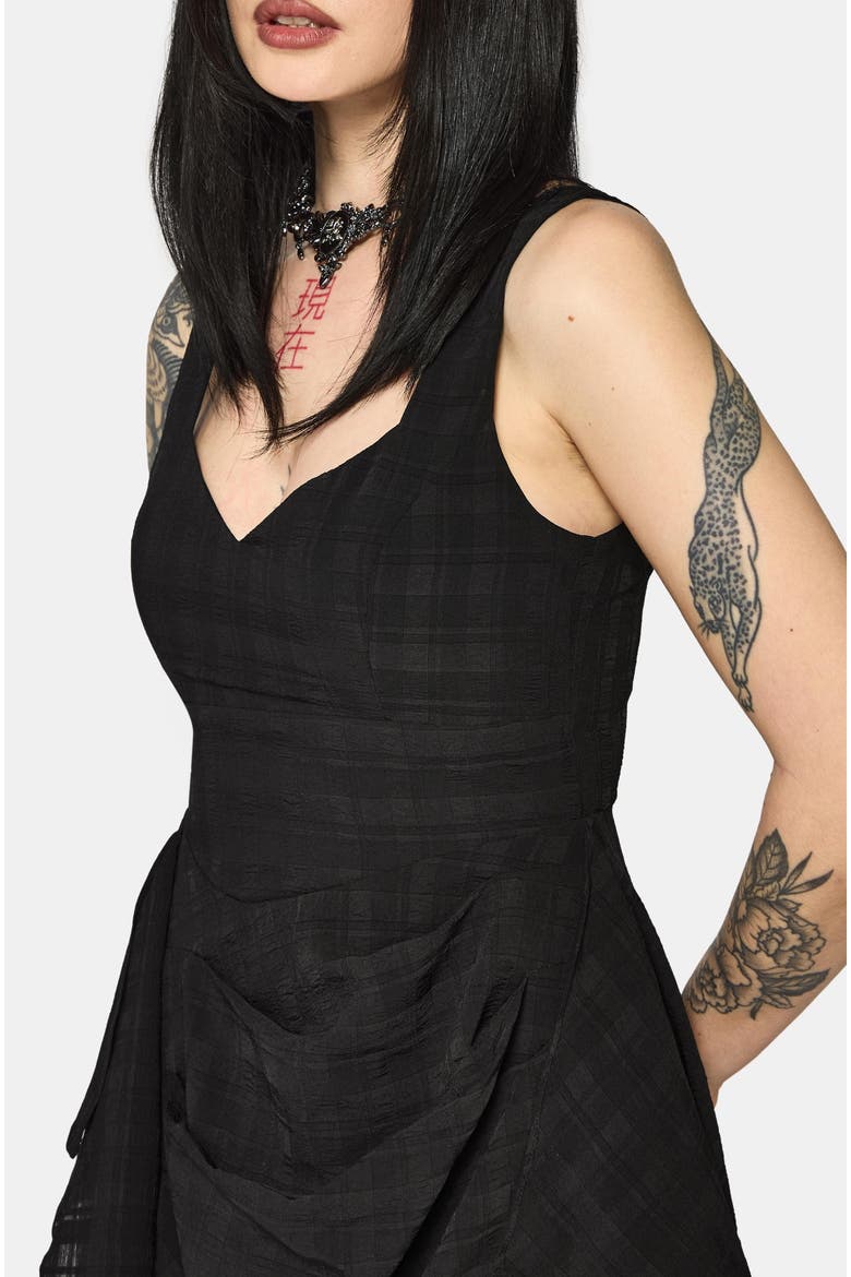 Vivienne Checked Ruched Mini Dress, Alternate, color, Black